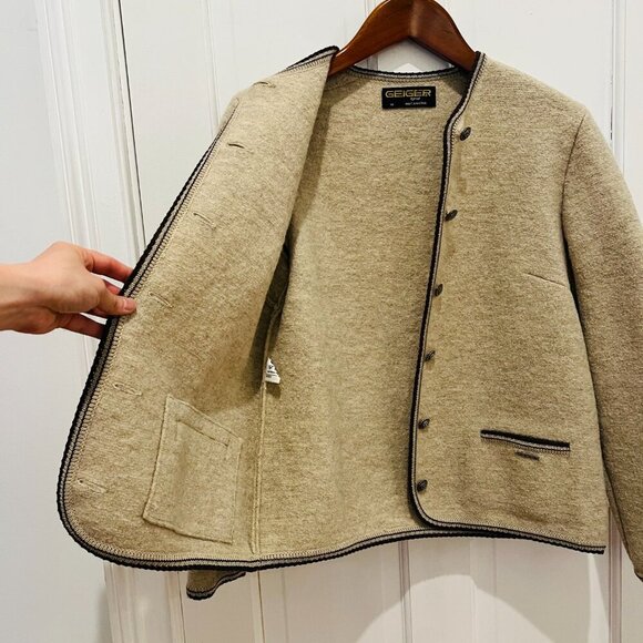 Vintage Geiger Womens Very Thick Pure Wool Button-Up Pockets Cardigan Sweater 45 - Picture 5 of 16